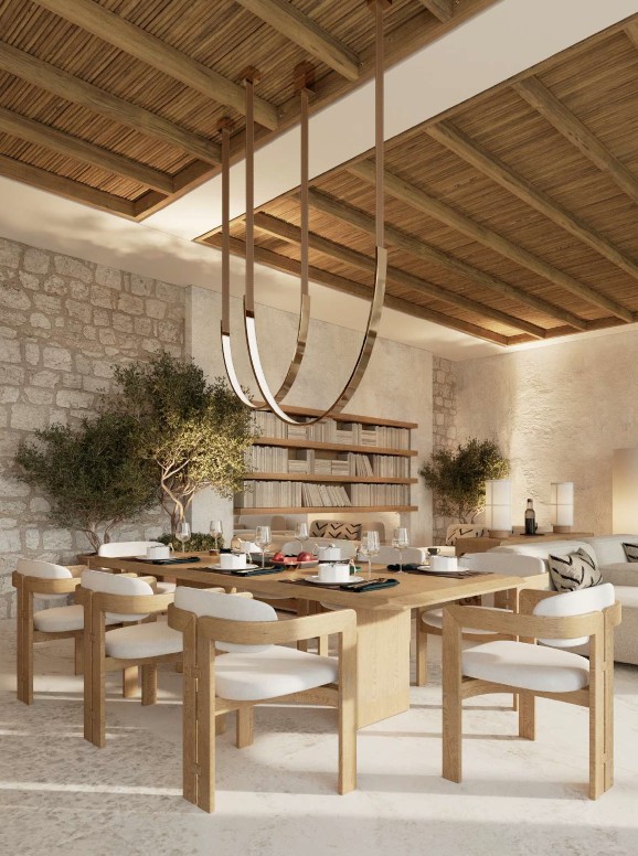 Villa Suzanne — salle à manger, pierre et bois clair