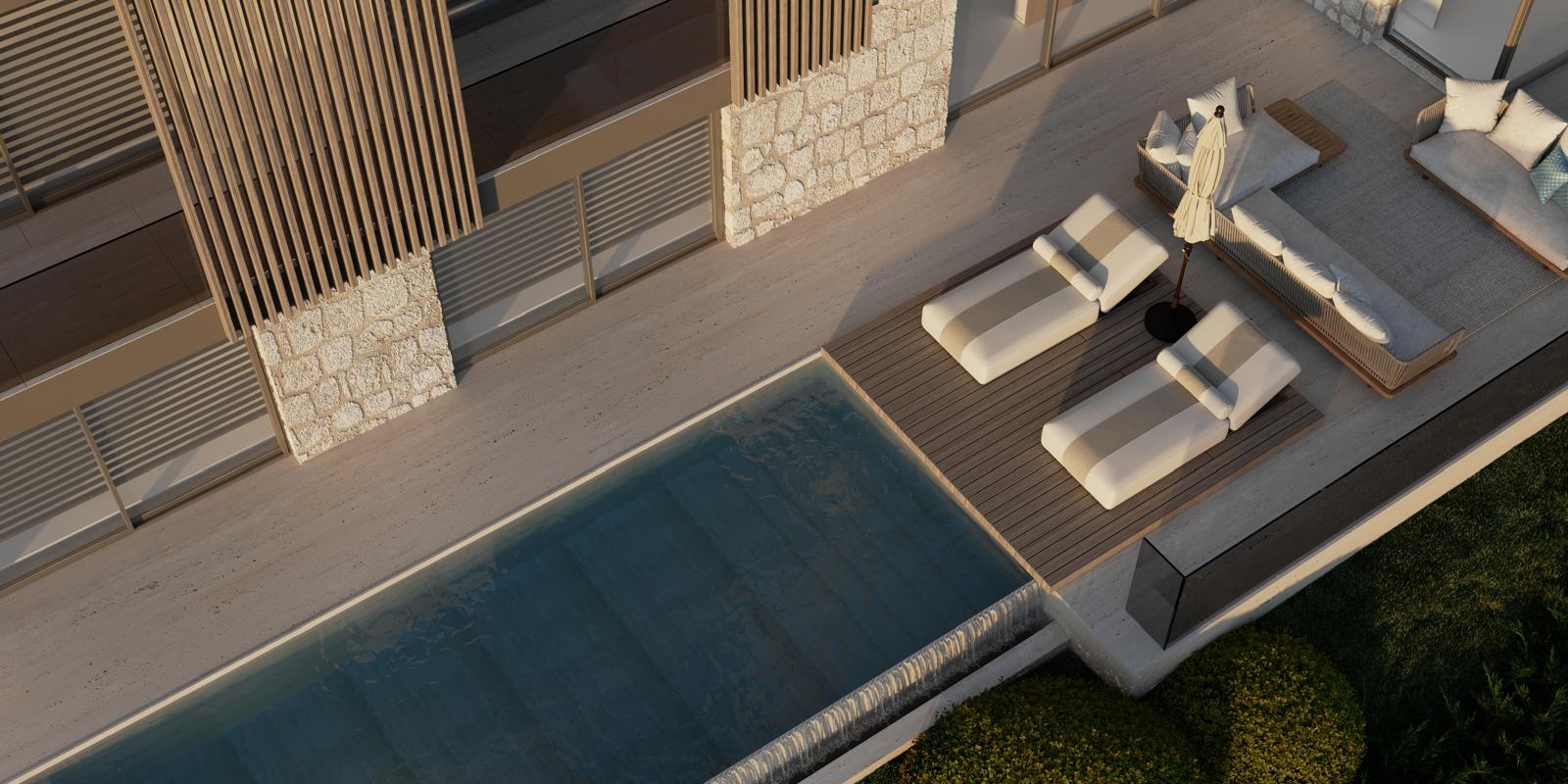 Villa Suzanne — terrasse, bain de soleil et bassin